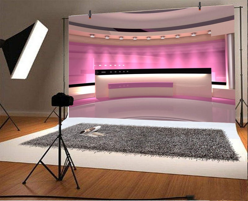 Leyiyi 7x5ft News Broadcast Hall Backdrop Recetation Desk Modern Office Interior Front Table TV Show Neon Light Photo Background Business Study Decor Adults Portrait Studio Prop Vinyl Wallpaper - Image 2